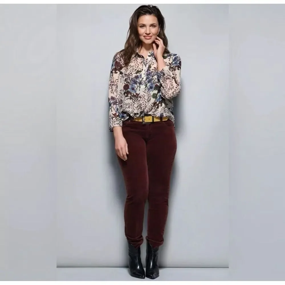 Cabi Skinny Corduroy Pants Womens 2 Wine Red Stretch
